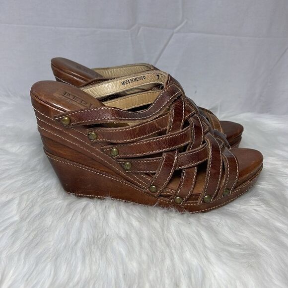 Bed Stu Gina II Multi-Tonal Brown Leather Strappy Wedge Clog  Mules Sz 7 - Picture 5 of 8